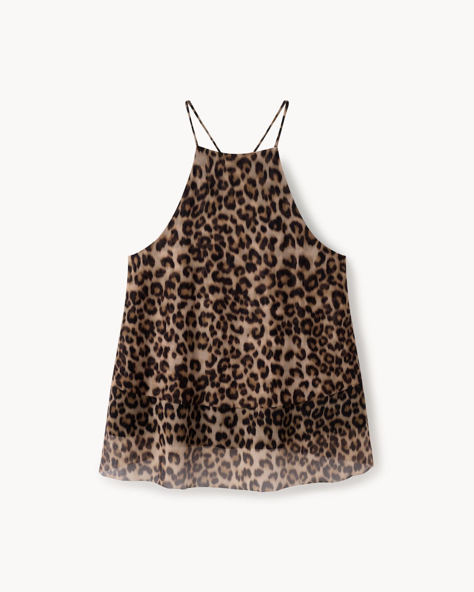 image 1 of F&F Mesh Leopard Print Top in Multi Brown