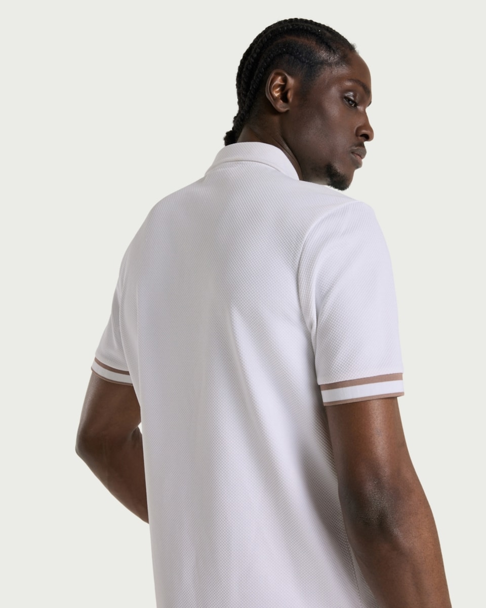 image 1 of F&F Textured Zip Neck Relaxed Fit Polo Shirt in White