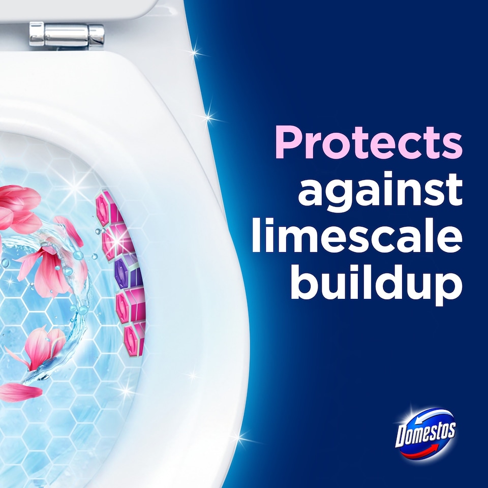 image 1 of Domestos Power 5 Rim Toilet Rim Block Fresheners Pink Magnolia 2x 50g