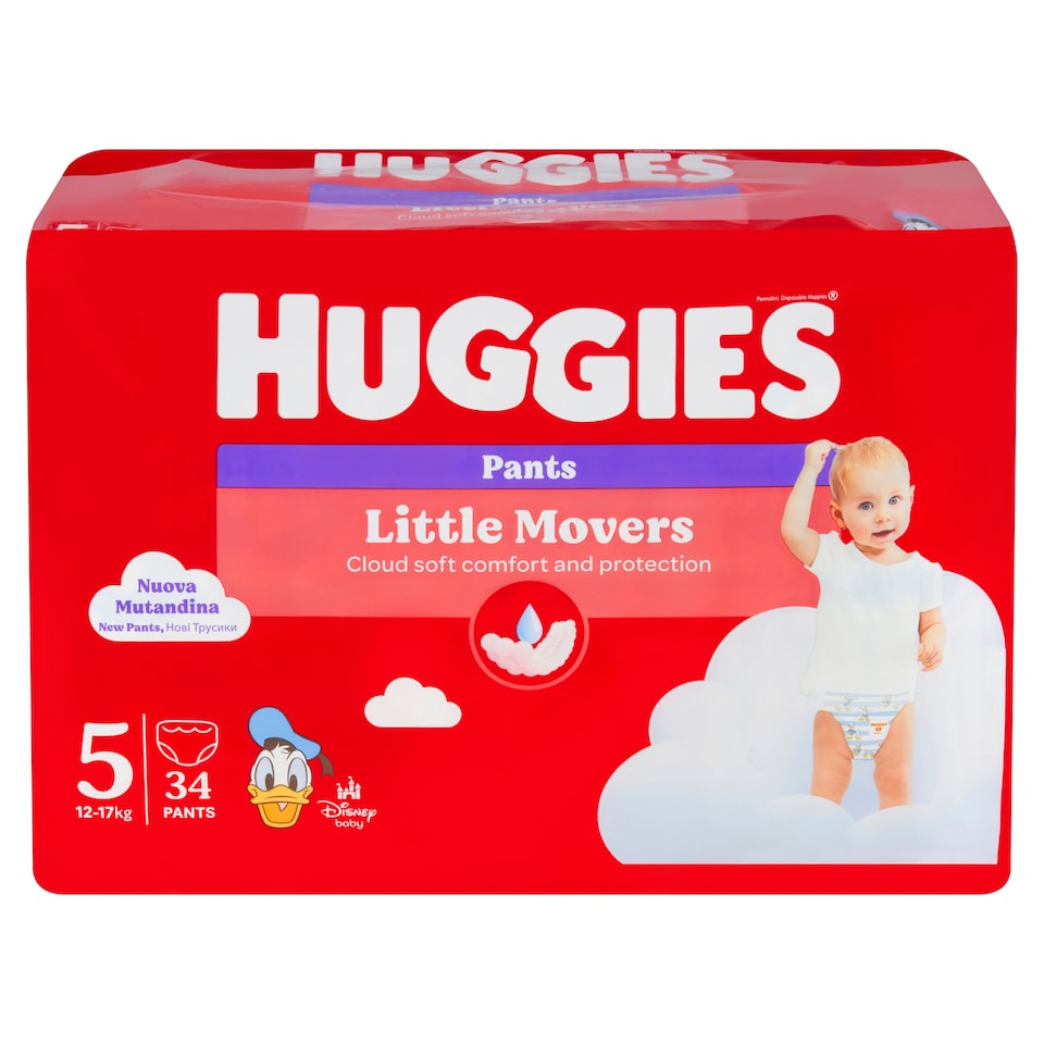 obrázok 1 z Huggies Little Movers plienkové nohavičky veľkosť 5 pre deti 12-17 kg 34 ks
