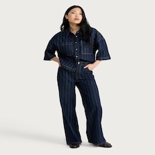 F&F Cotton Rich Pinstripe High Rise Wide Leg Co-ord Jeans in Navy