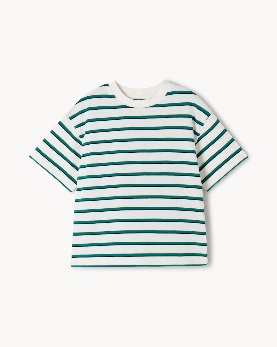 image 1 of F&F Boys Pure Cotton Striped T-Shirt in Green