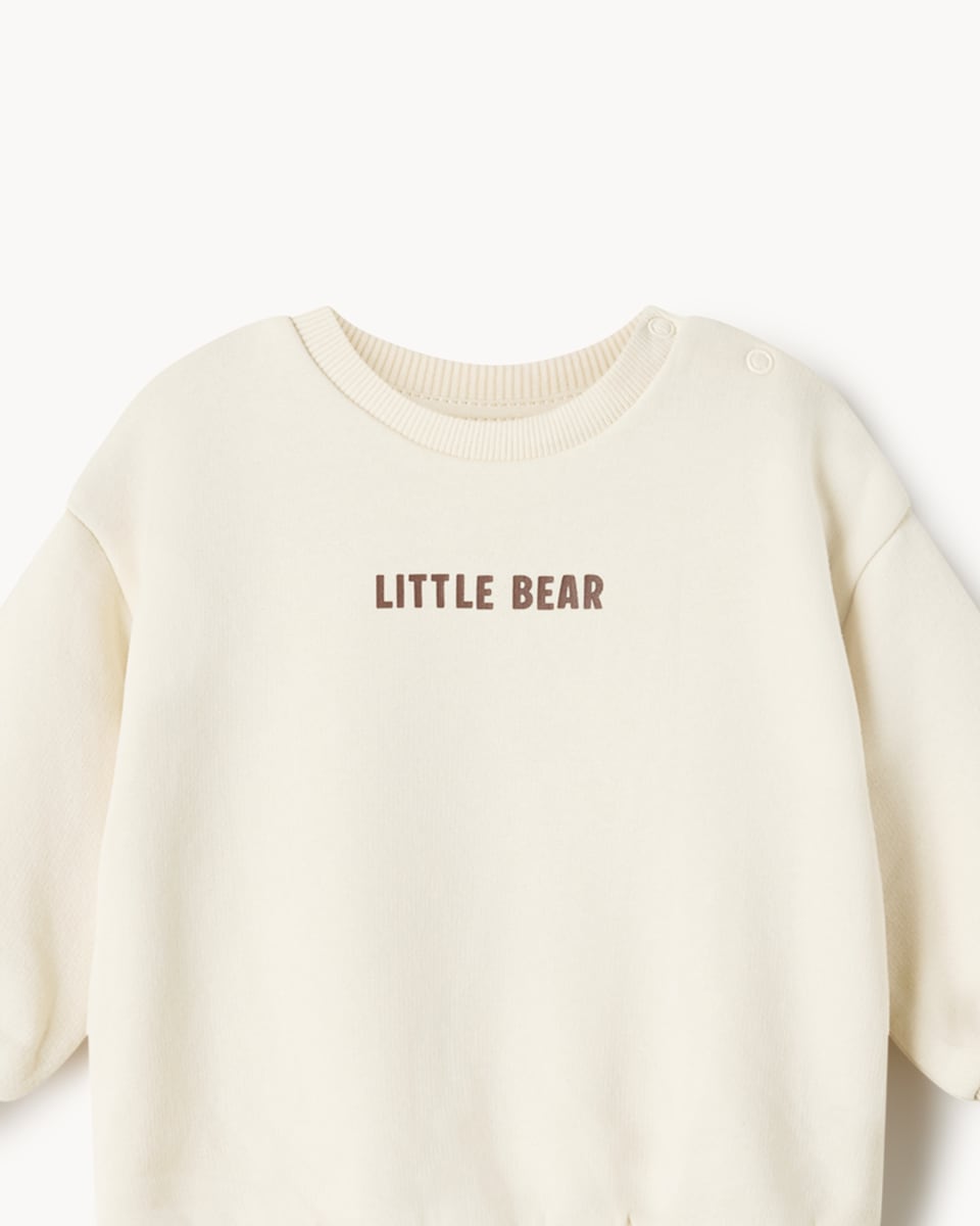 image 1 of F&F Baby Little Bear Sweatshirt and Striped Jeans Set in Cream