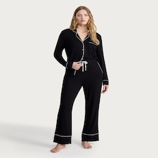 F&F Piped Long Sleeved Shirt and Bottoms Pyjama Set in Black