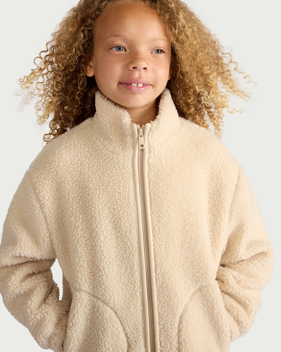 image 1 of F&F Girls Fleece Zip Up Jacket in Cream