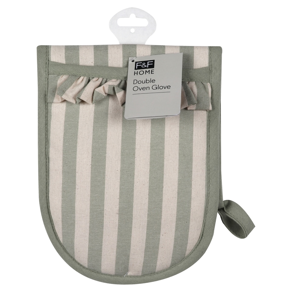 F&F Home Green Striped Double Oven Gloves