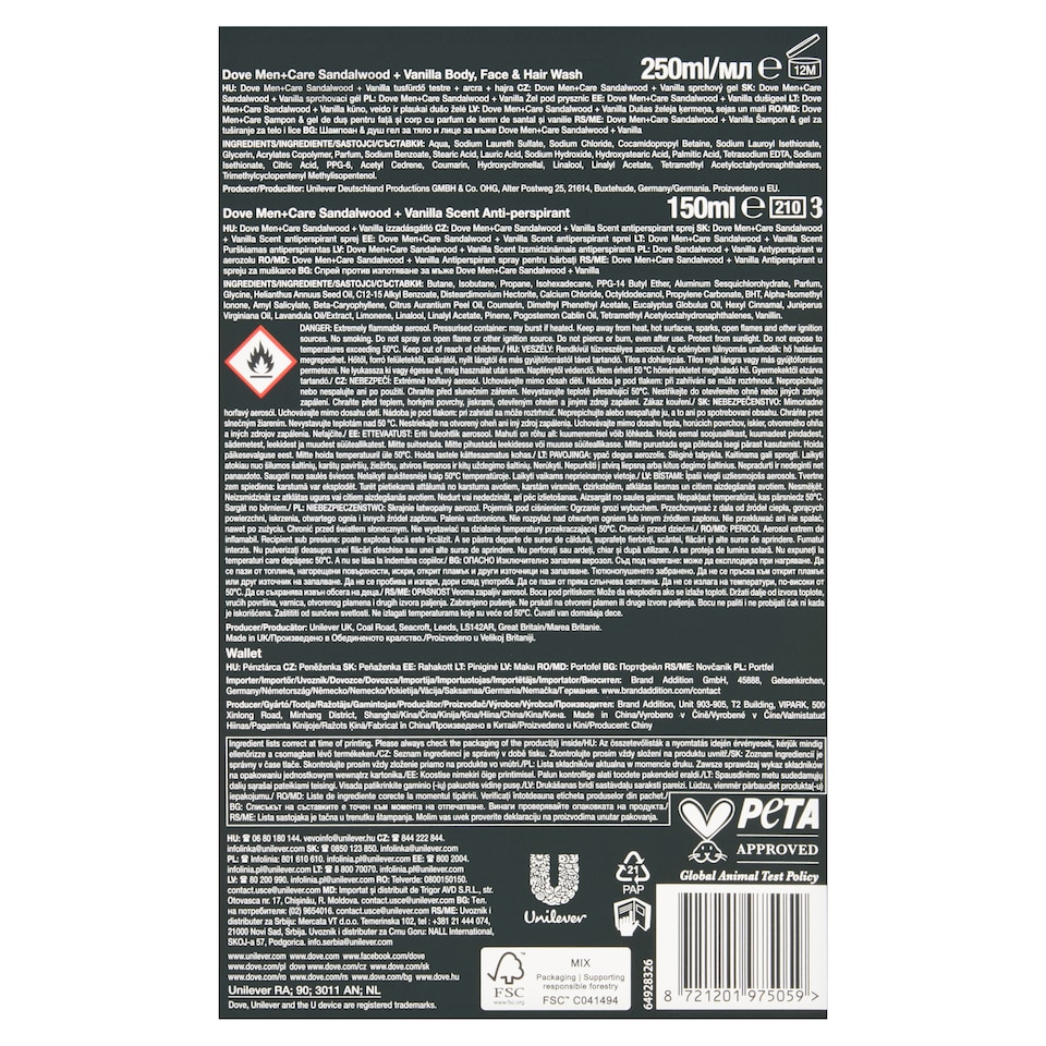 Obrázek 1 pro produkt Dove Men+Care Sandalwood & Vanilla dárková kazeta s peněženkou