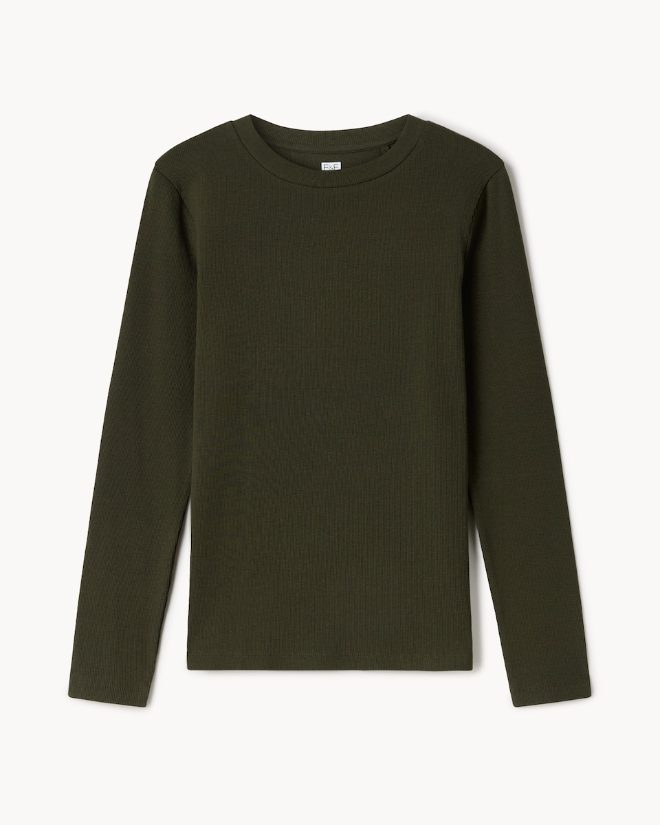 image 1 of F&F Cotton Rich Ribbed Top in Olive