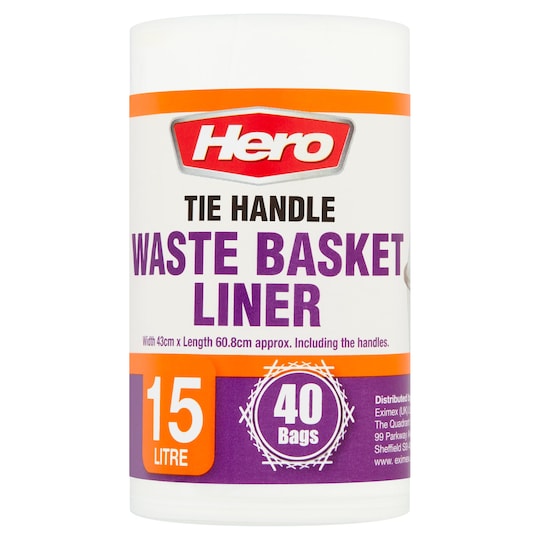 Hero 40 Tie Handle Waste Basket Liner 15L Tesco Groceries