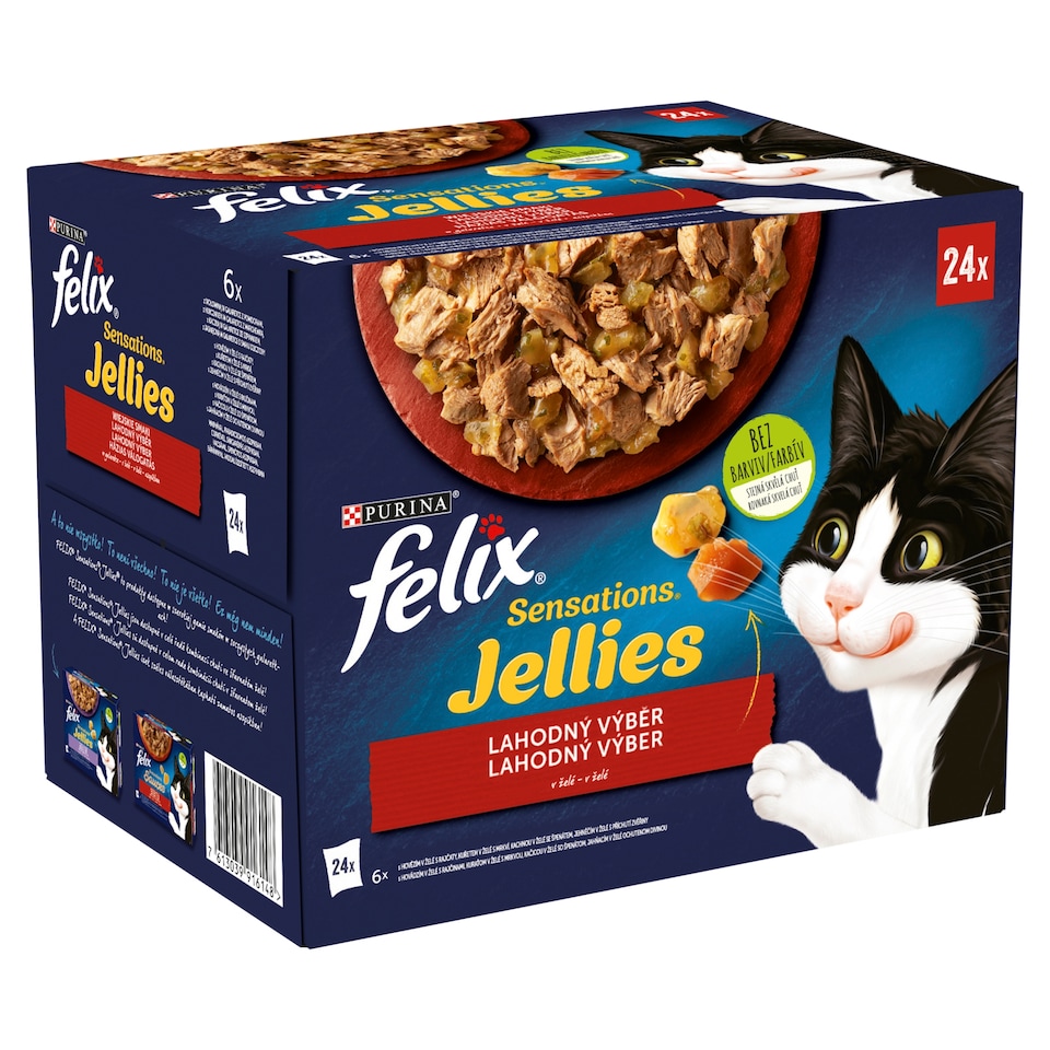 obrázok 1 z Felix Sensations Jellies kapsičky pre mačky hovädzie, kura, kačica, jahňacie v želé 24 x 85 g