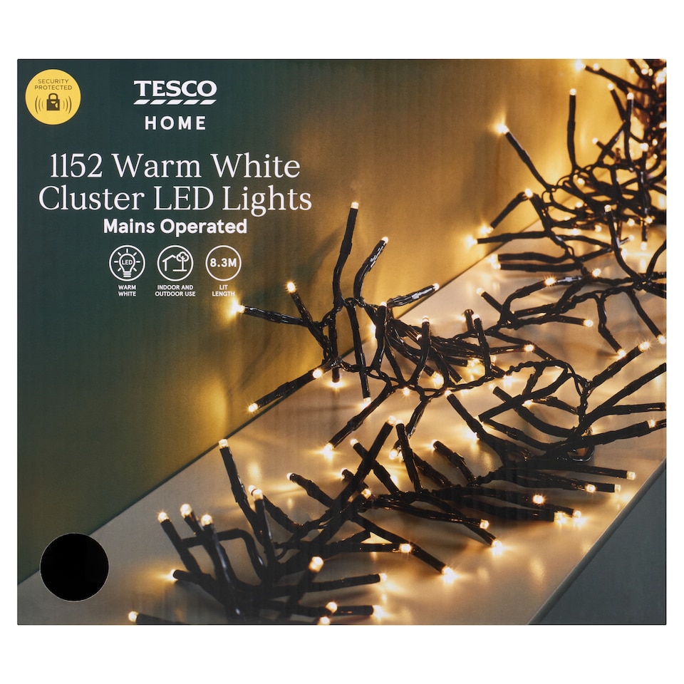 image 1 of Tesco 1152 Cluster Bright White LED Christmas Lights