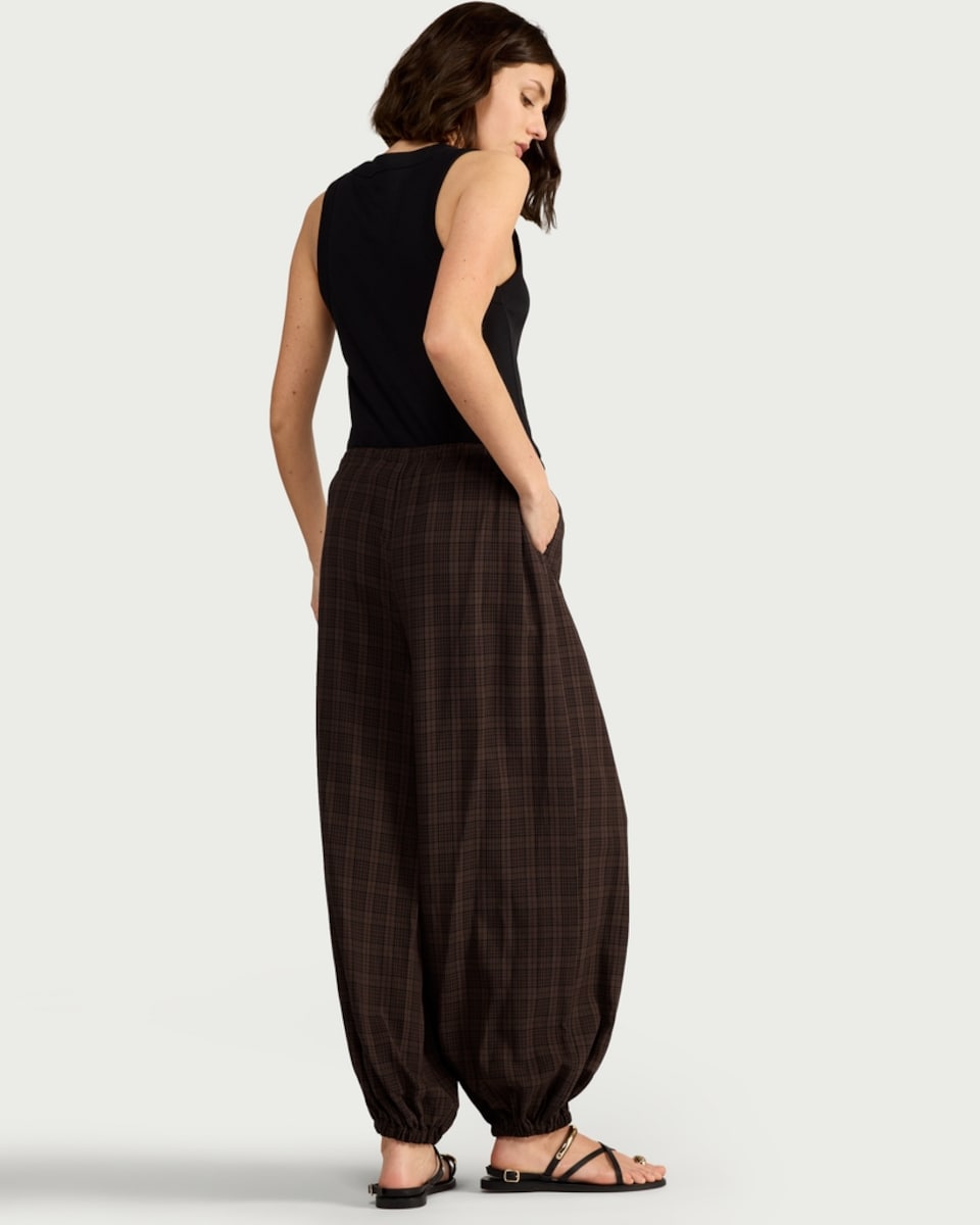 image 1 of F&F Checked Cuffed Drawstring Trousers in Multi Brown