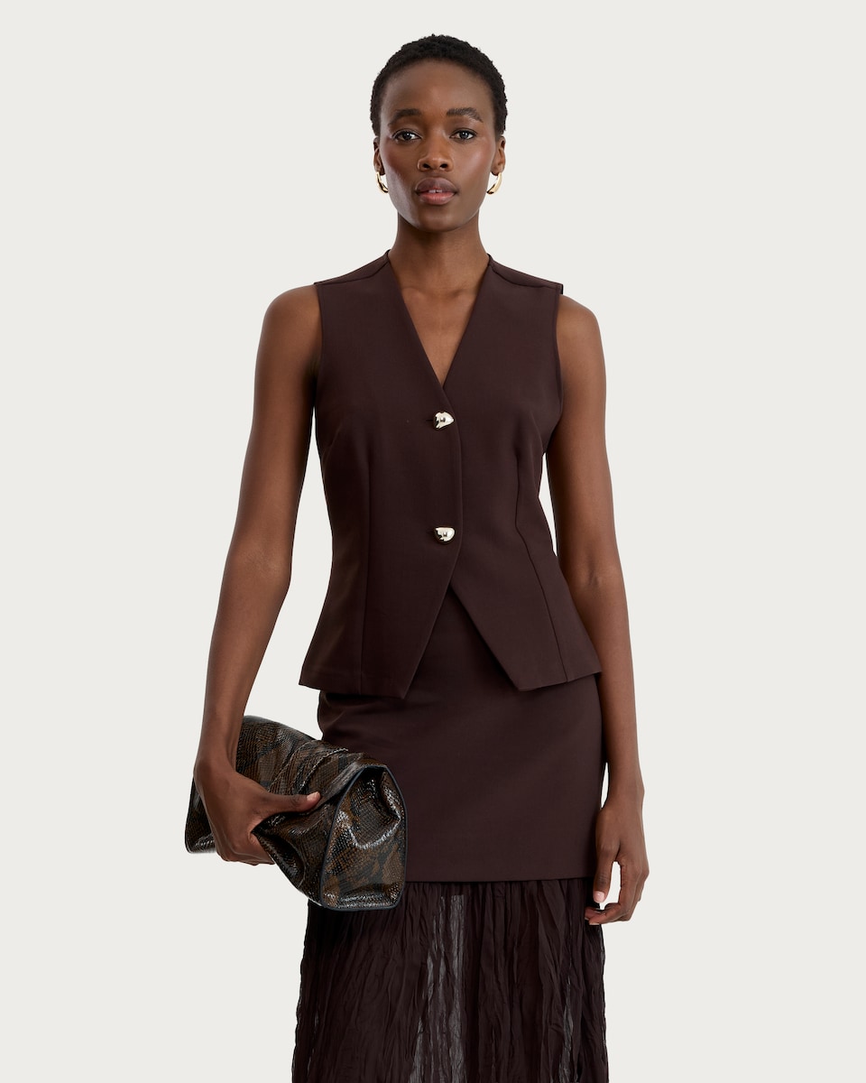 image 1 of F&F Tailored Button Front Co-ord Waistcoat in Brown