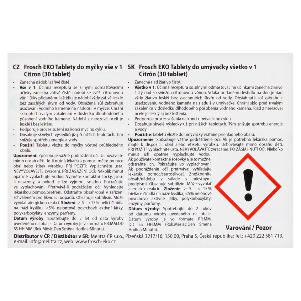 image 1 of Frosch Eko tablety do myčky vše v 1 citron 30 tablet 540g