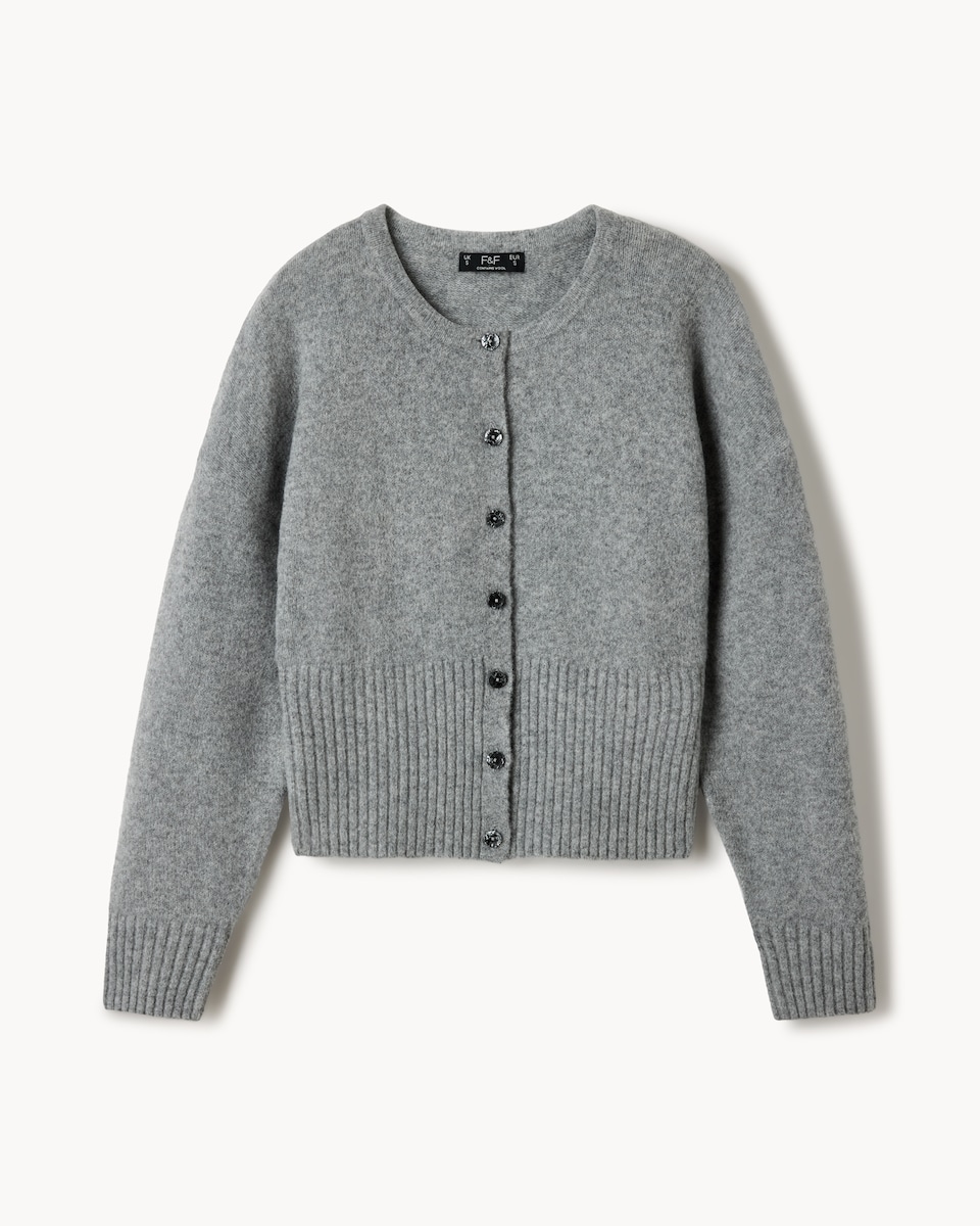 image 1 of F&F Waisted Knitted Cardigan with Wool in Grey