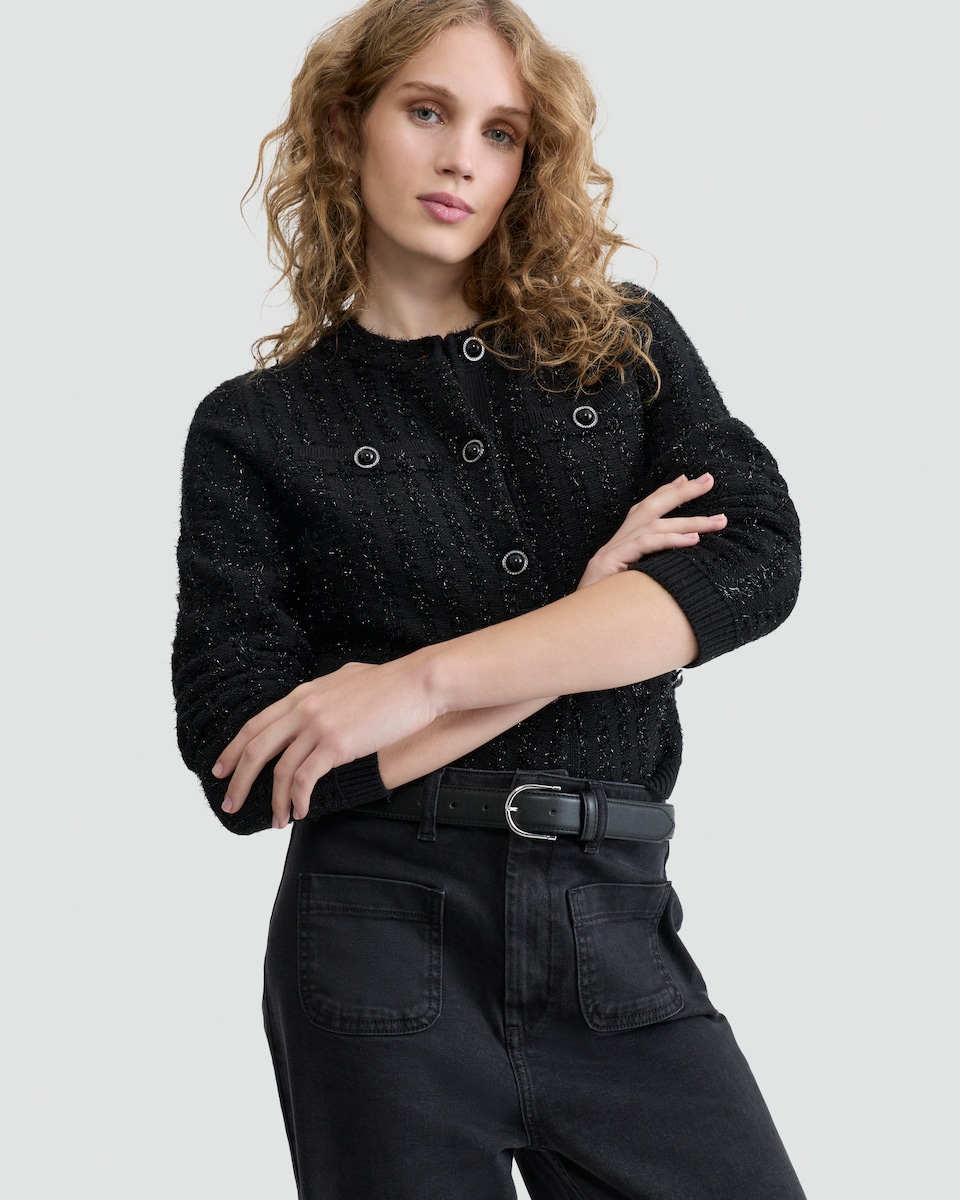 image 1 of F&F Textured Button Up Cardigan in Black