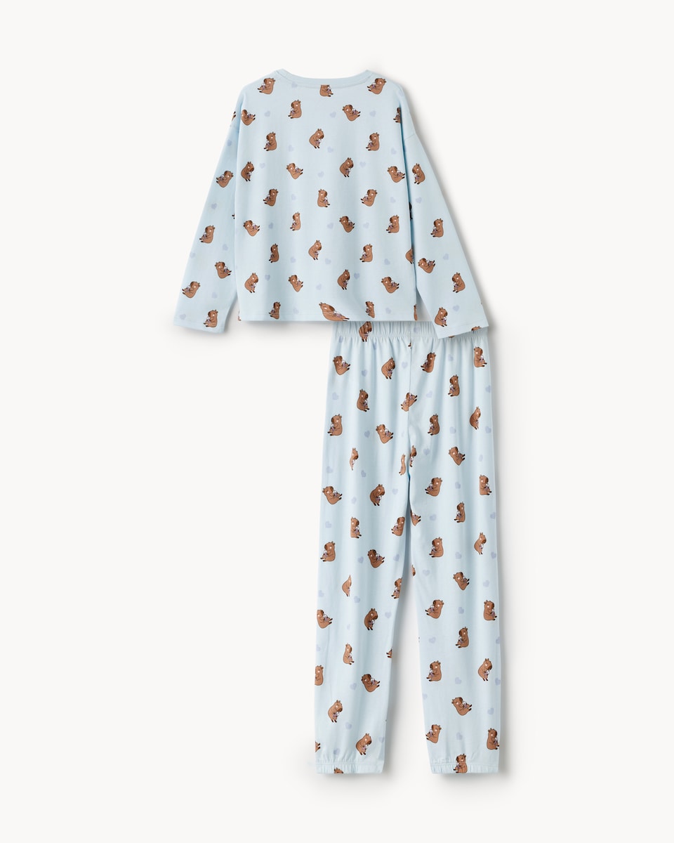 image 1 of F&F Girls Pure Cotton Capybara Pyjama Set in Blue