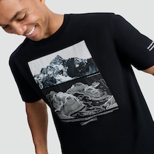 9 Peaks Mountain Print Pure Cotton T-Shirt in Black