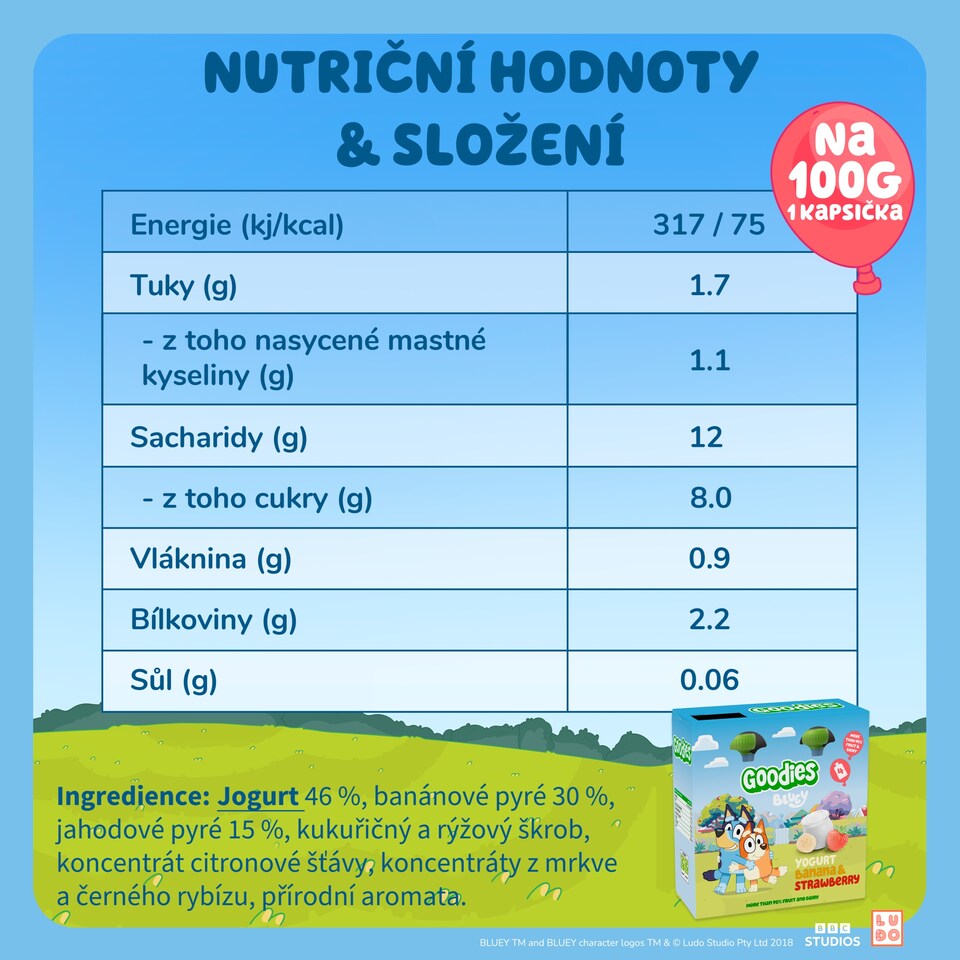 Obrázek 1 pro produkt Goodies kapsička Bluey jogurt banán & jahoda 4x100g