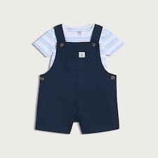 F&F Baby 2-Piece Pure Cotton Dungarees and Striped Bodysuit Set in Blue