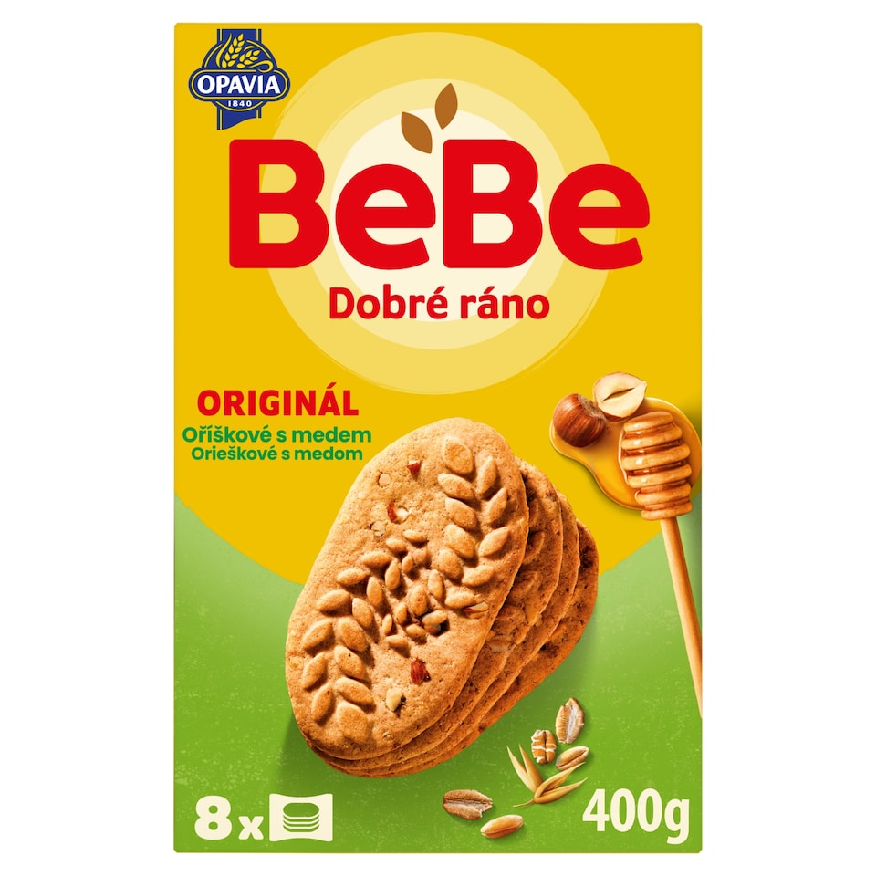 Opavia sušenky BeBe Dobré Ráno oříškové s medem 8 x 50g (400g)
