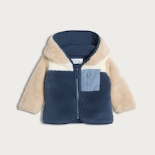 F&F Baby Hooded Fleece Colour Block Zip Through Jacket in Blue