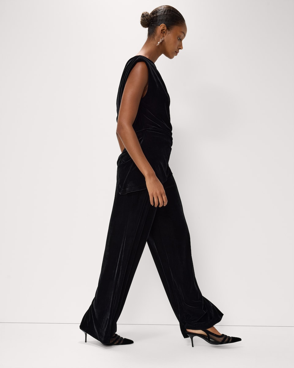 image 1 of F&F Velvet Wide Leg Co-ord Trousers in Black
