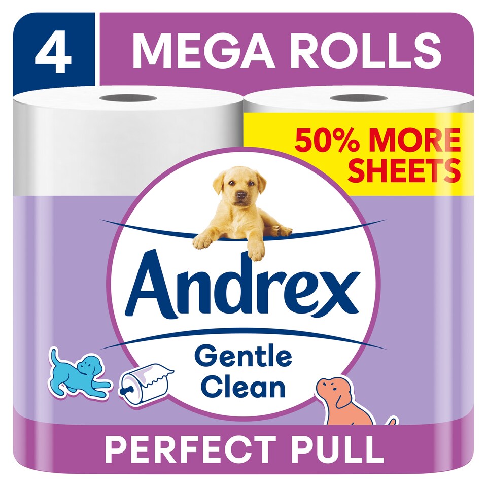 Andrex Family Soft Perfect Pull Toilet Tissue 4 Big Rolls 50% more sheets