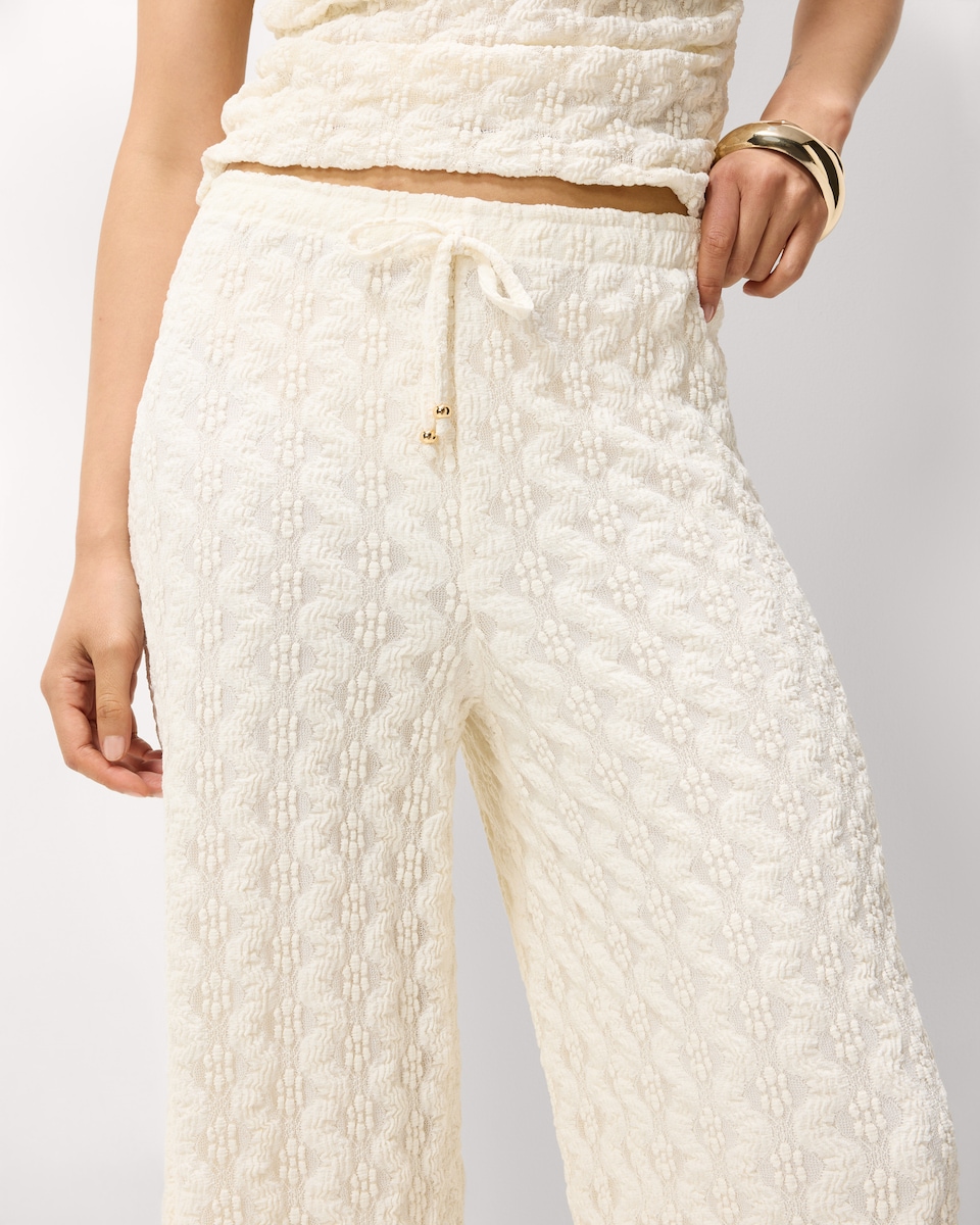 image 1 of F&F Textured Lace Wide Leg Co-ord Trousers in Cream