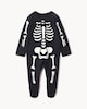 image 1 of F&F Baby Pure Cotton Halloween Skeleton Sleepsuit in Black