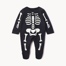 F&F Baby Pure Cotton Halloween Skeleton Sleepsuit in Black