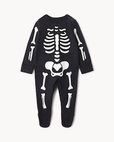 F&F Baby Pure Cotton Halloween Skeleton Sleepsuit in Black