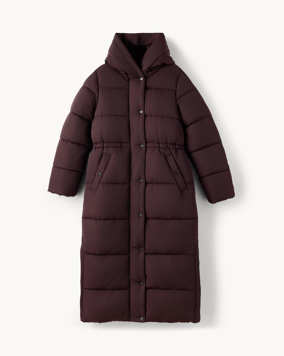 image 1 of F&F Padded Shower Resistant Longline Coat in Burgundy