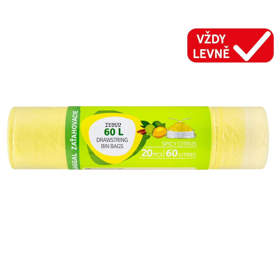 Tesco Spicy Citrus zatahovací pytle na odpadky 60 l 20 ks