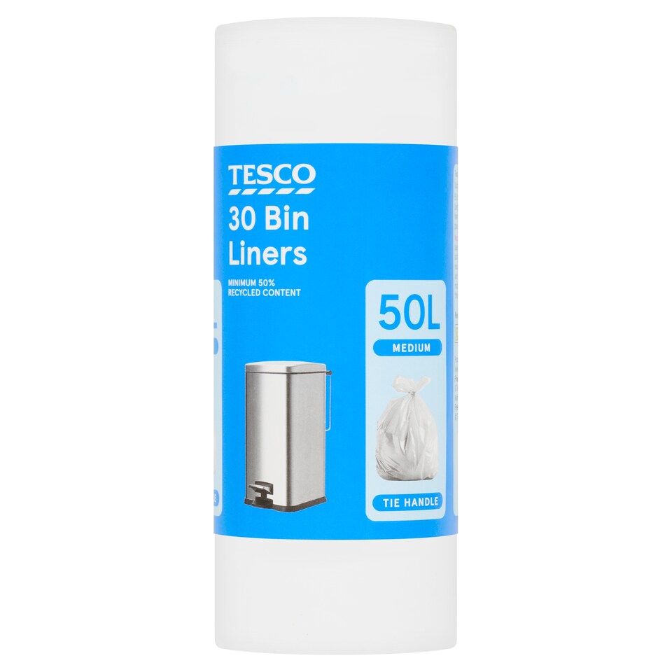 TESCO 30 TIE HANDLE BIN LINERS 50L