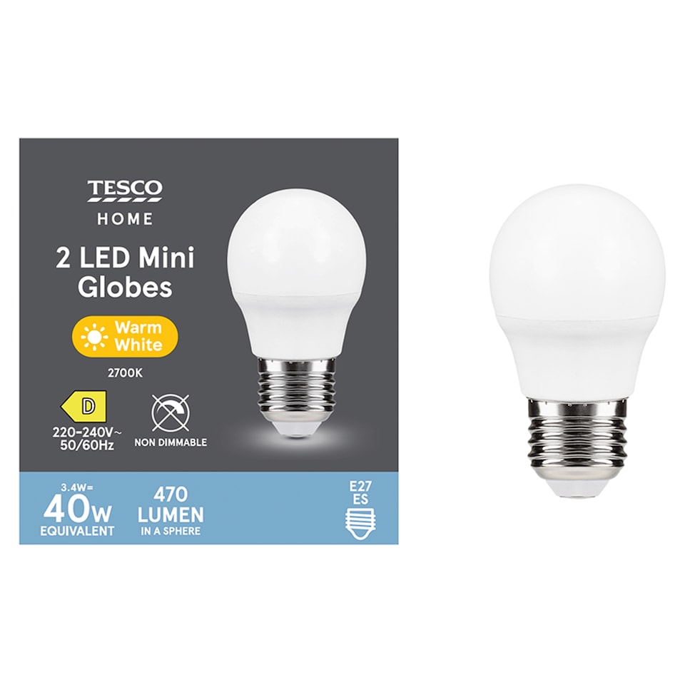Tesco LED Mini Globe 40W ES Warm White 2 Pack