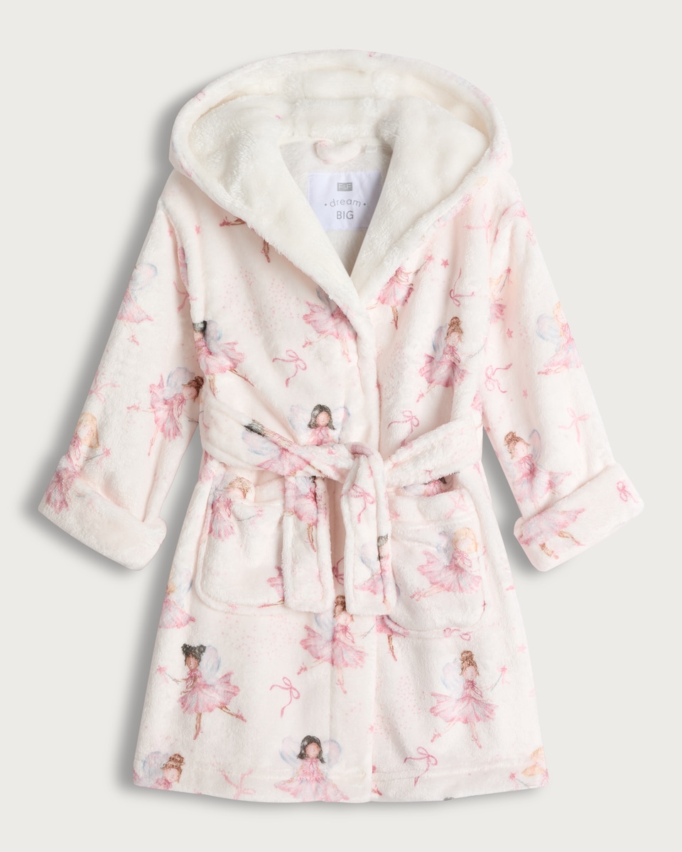 image 1 of F&F Girls Fleece Fairy Print Dressing Gown in Multi