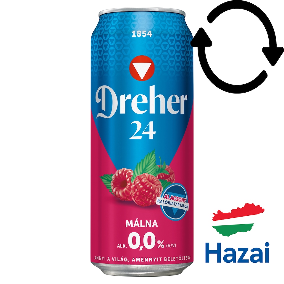 Dreher 24 Málna alkoholmentes világos sör és málna ízű ital keveréke édesítőszerrel 0,0% 0,5 l