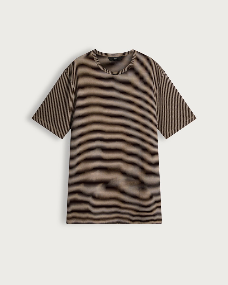 image 1 of The F&F Edit Supima® Cotton Striped Short Sleeved T-Shirt in Tobacco