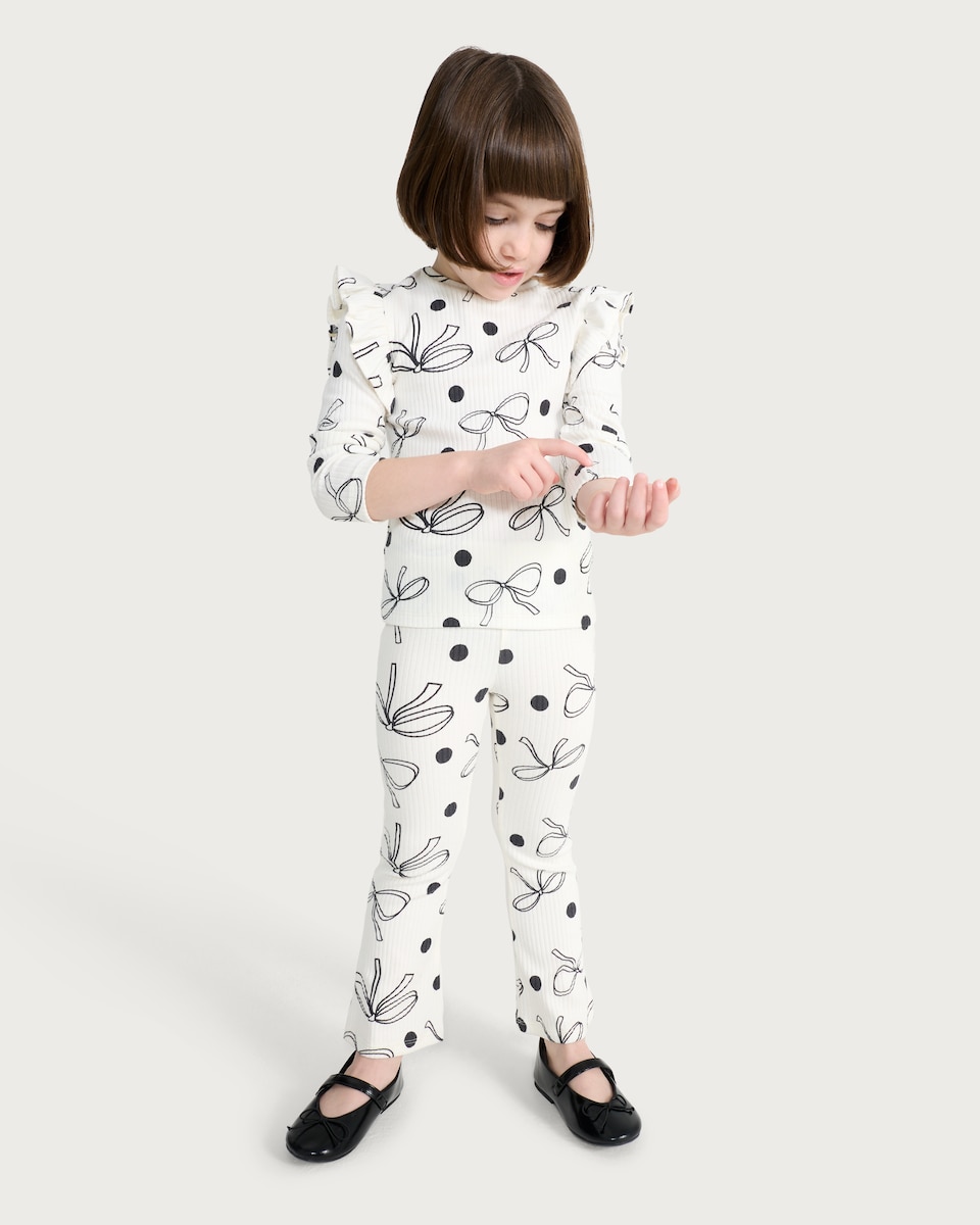 image 1 of F&F Girls 2-Pack Cotton Rich Ribbed Flared Leggings in Multi Black White