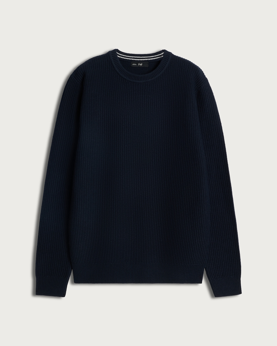 image 1 of F&F Knitted Ribbed Crew Neck Jumper in Navy