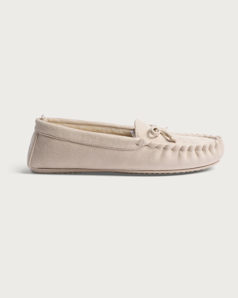 image 1 of F&F Bow Detail Moccasin Slippers in Neutral