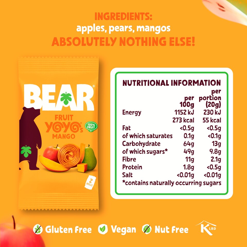 image 1 of Bear Pure Fruit Yoyos - Mango 20g