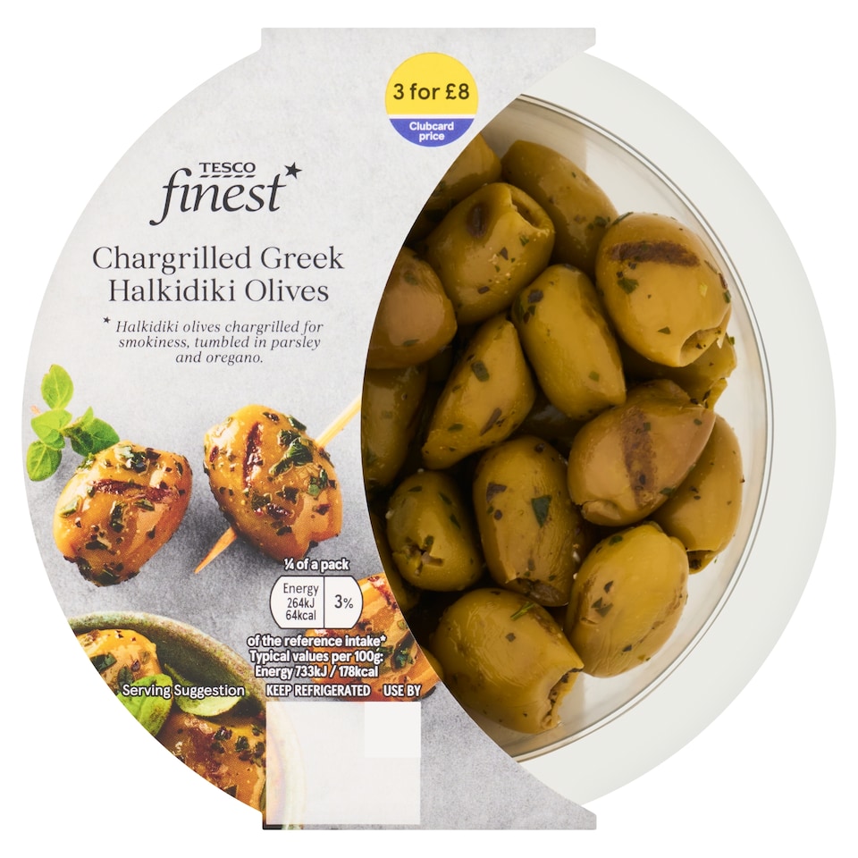 image 1 of Tesco Finest Chargrilled Greek Halkidiki Olives 145g