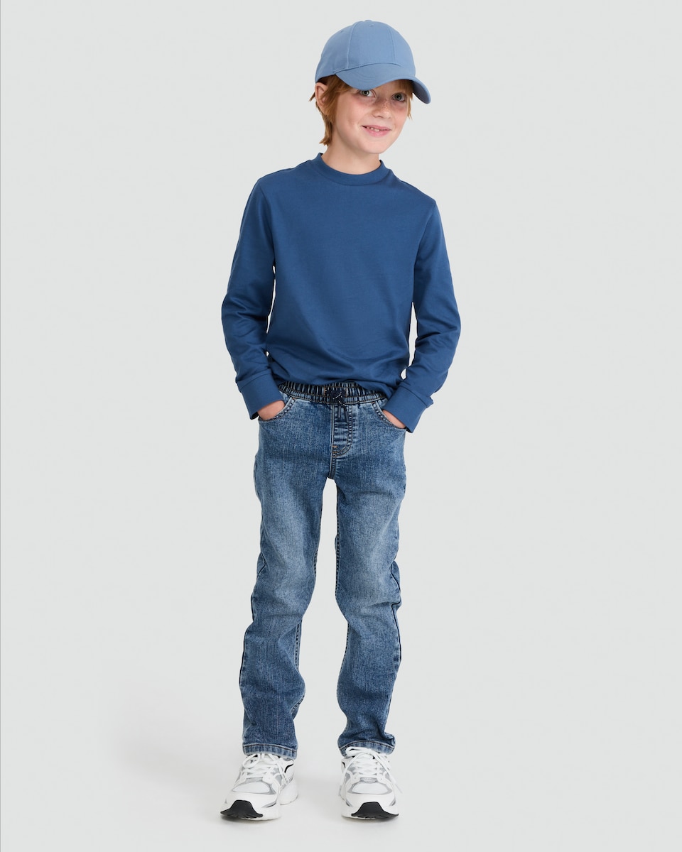 image 1 of F&F Boys Elasticated Waist Jeans in Blue