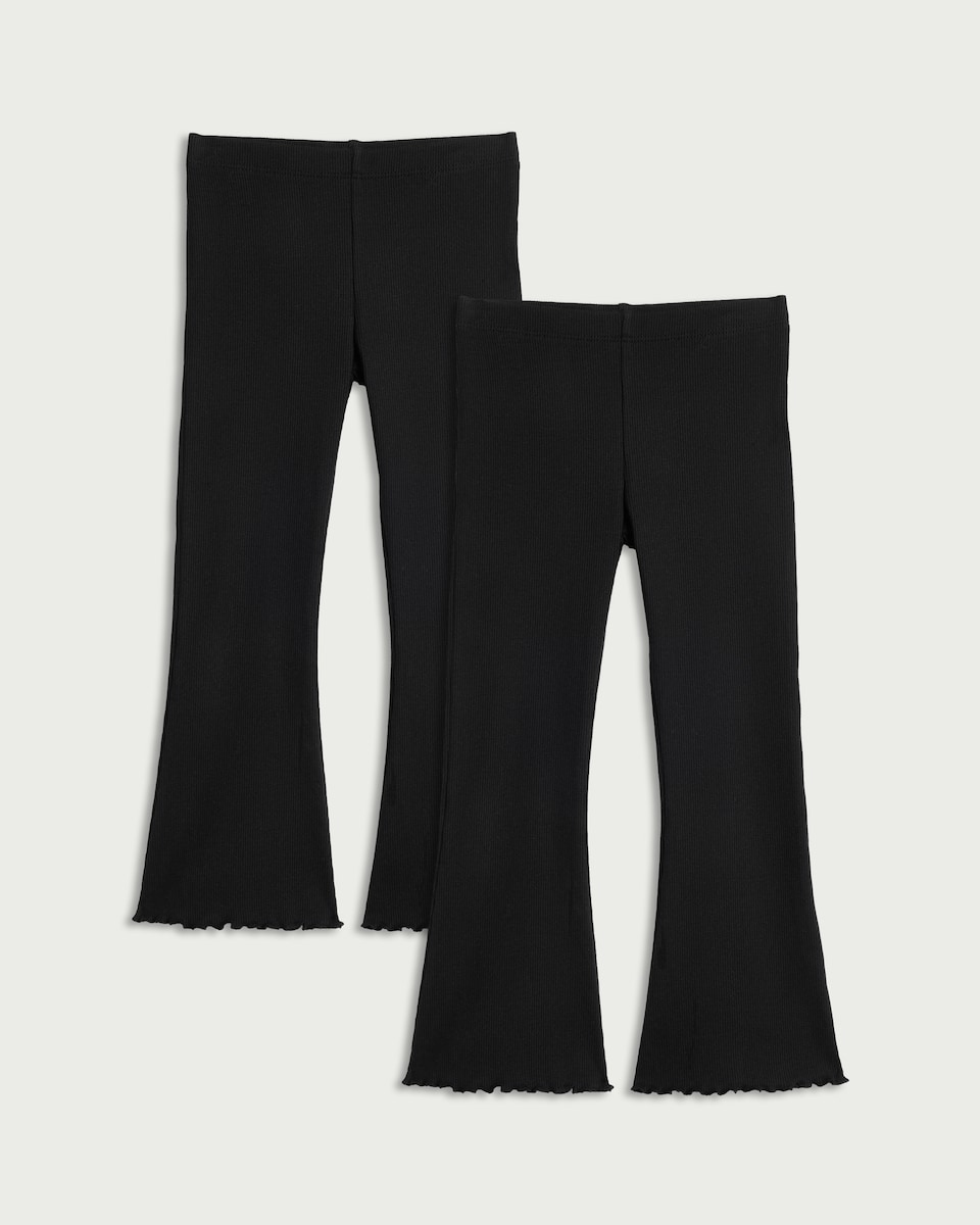 image 1 of F&F Girls 2-Pack Cotton Rich Flared Leggings in Black