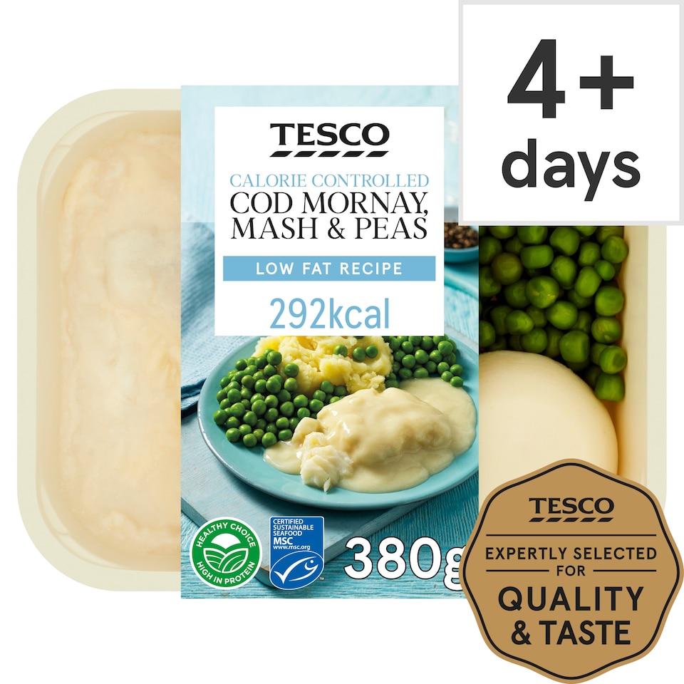 Tesco Calorie Controlled Cod Mornay, Mash & Peas 380g