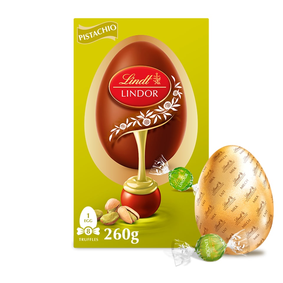 image 1 of Lindt Lindor Milk Chocolate Egg with Lindor Pistachio Truffles 260g