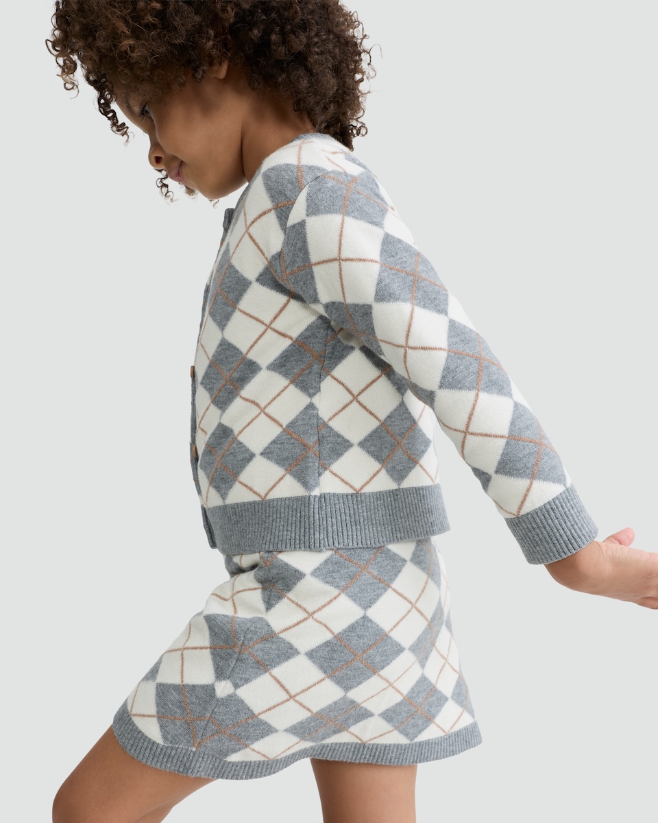 image 1 of F&F x Samantha Faiers 2-Piece Argyle Cardigan and Skirt Set in Grey
