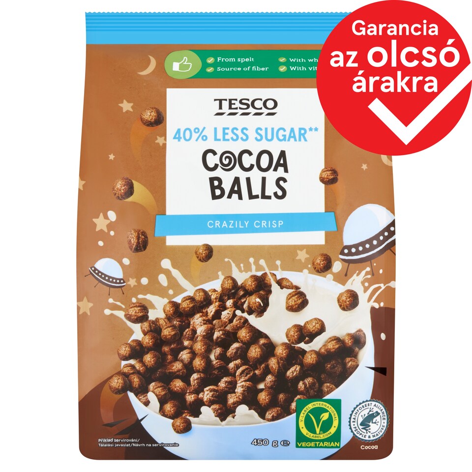 Tesco kakaós gabonapehely tönkölybúzából, hozzáadott vitaminokkal és vassal 450 g